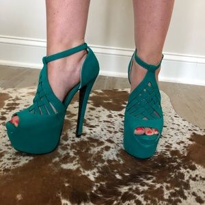 Turquoise Stilettos High Heal Platform Shoes